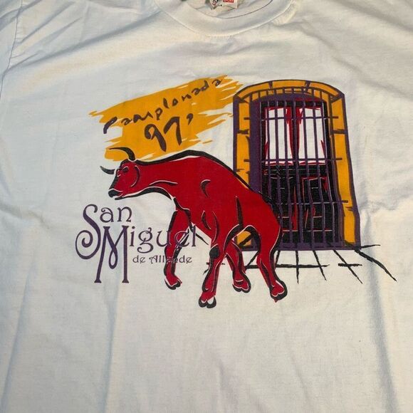 vintage 90s 1997 pamplonada San Miguel  Tee White color XL READ‎ - Picture 2 of 9